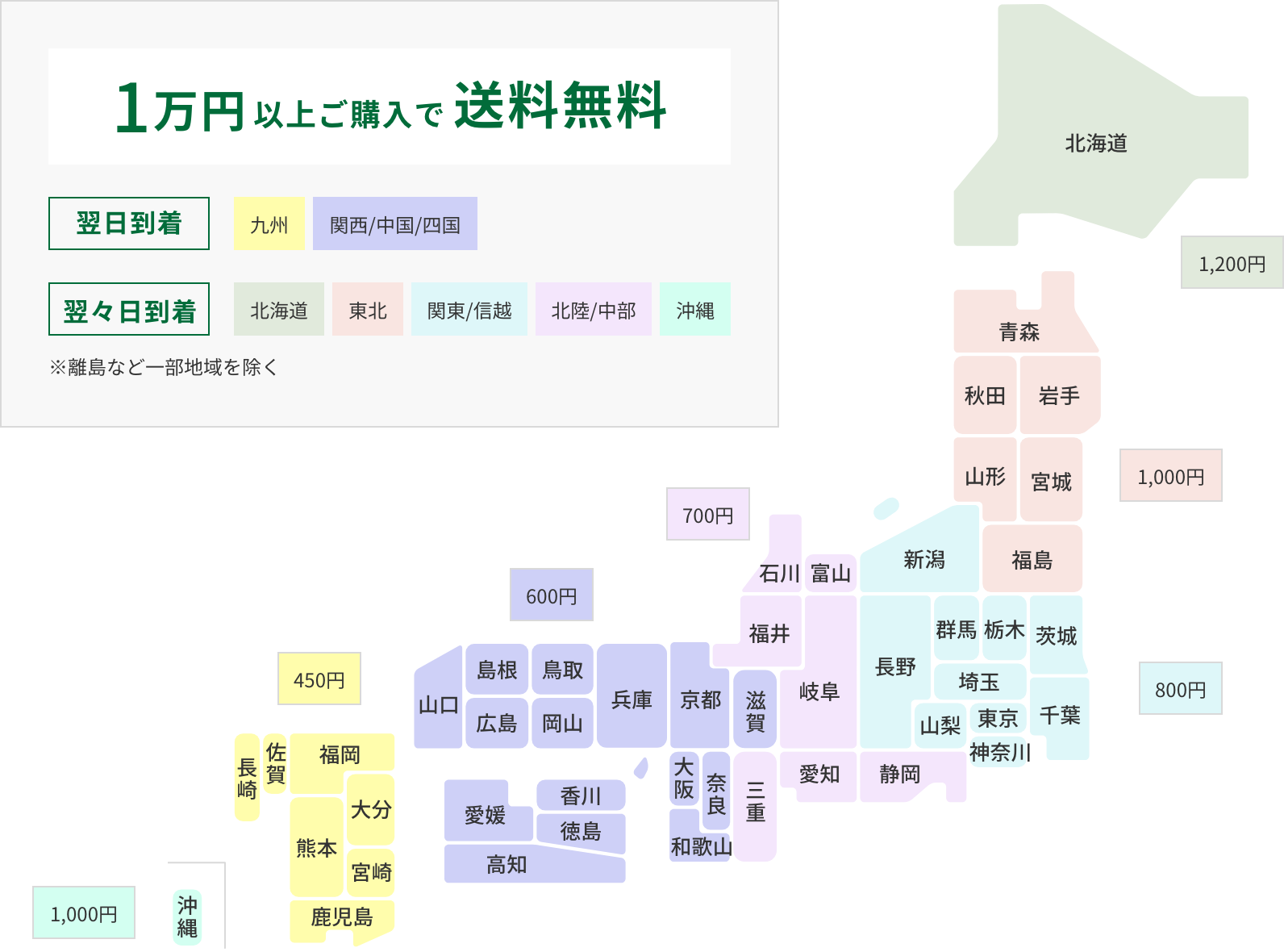 1万円以上で送料無料　翌日到着　九州/関西/中国/四国　翌々日到着　北海道/東北/関東/信越/北陸/中部/沖縄　※離島など一部地域を除く